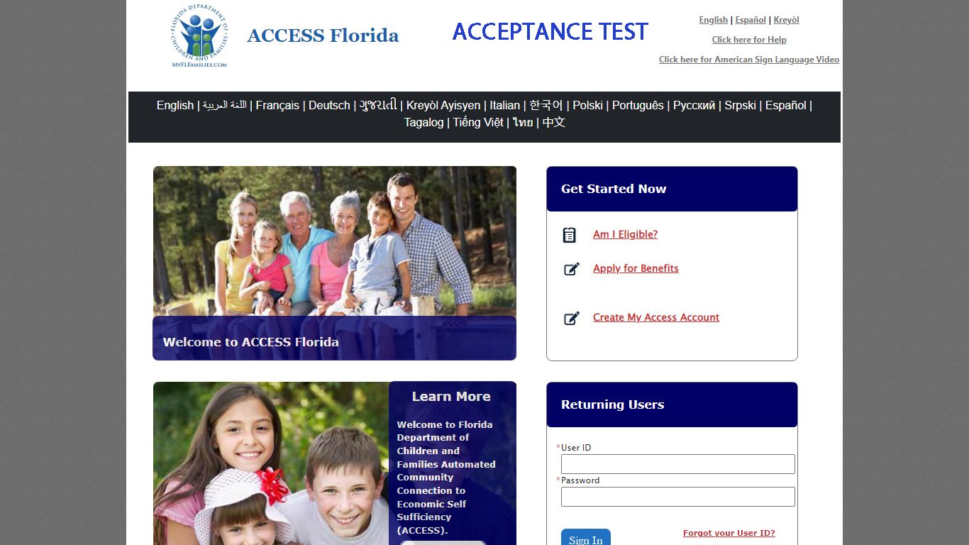ACCESS - Login Page - accessmes-uat.dcf.state.fl.us